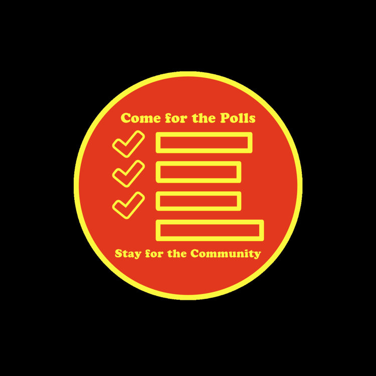 The Curious Pollster circular logo with voting bars and check marks in red and yellow