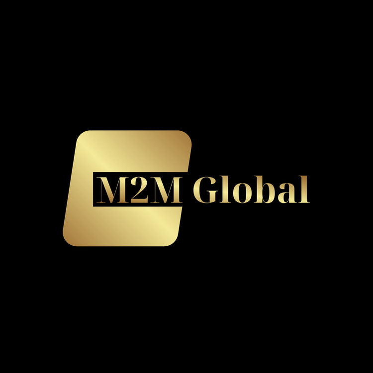 Modern studio with M2M Global branded merchandise and print-on-demand tools, branded with M2M Global, LLC