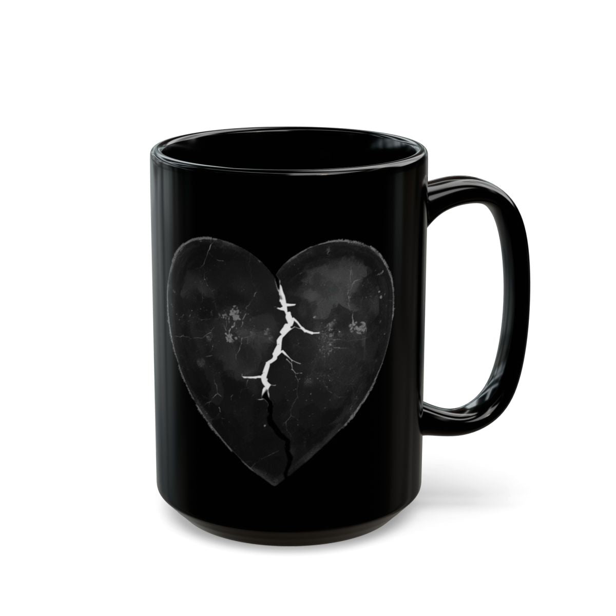 Cracked Heart Design Black Coffee Mug Cup