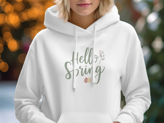 Hello Spring Hoodie with Graphic Design for Festive Season