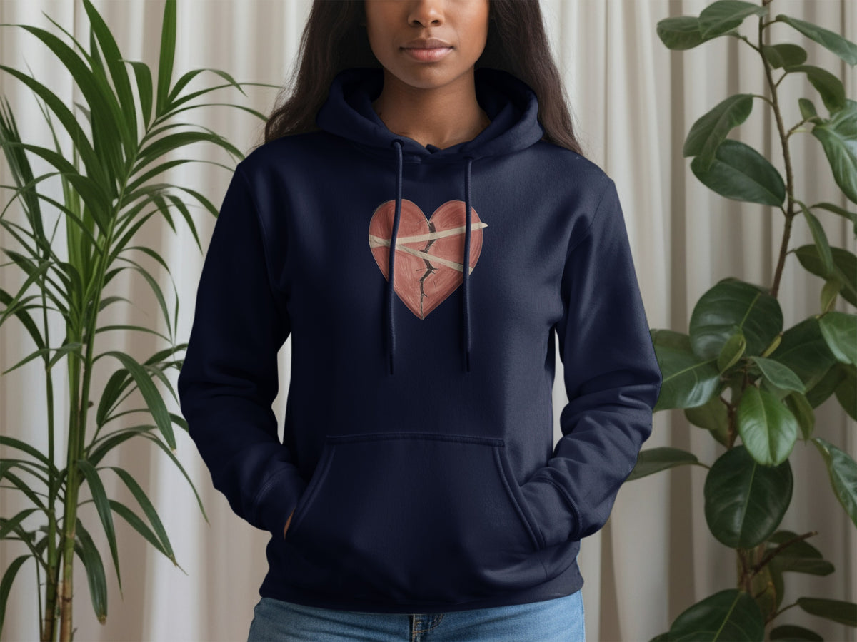 Black Hoodie with Broken Heart Bandage Design