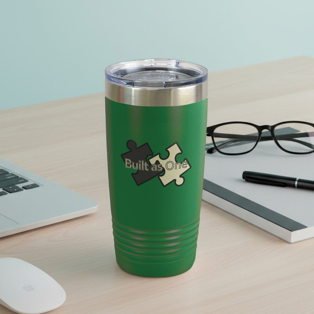 Built as One Green Puzzle Piece Travel Mug