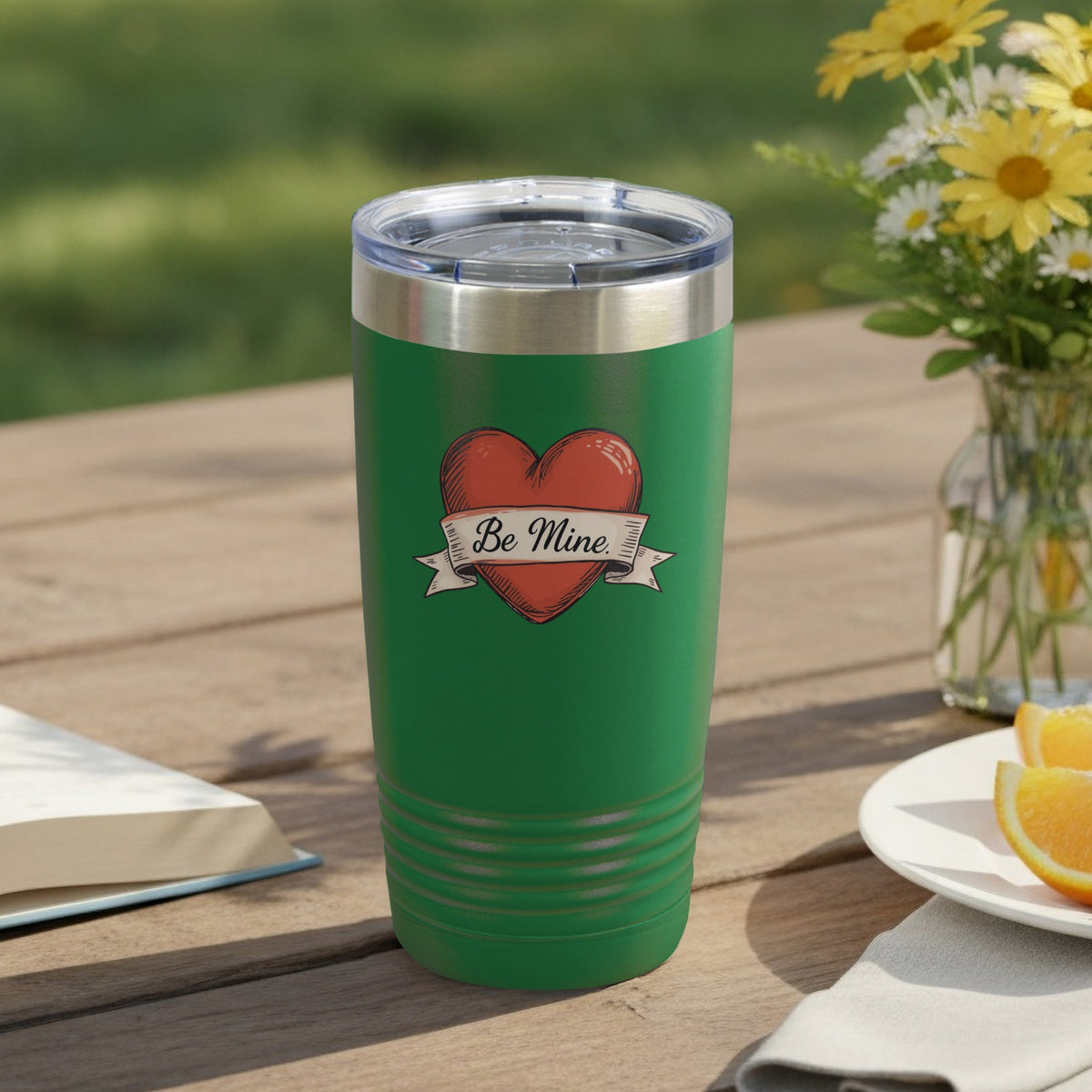 Green 'Be Mine' Heart Design Insulated Tumbler Product