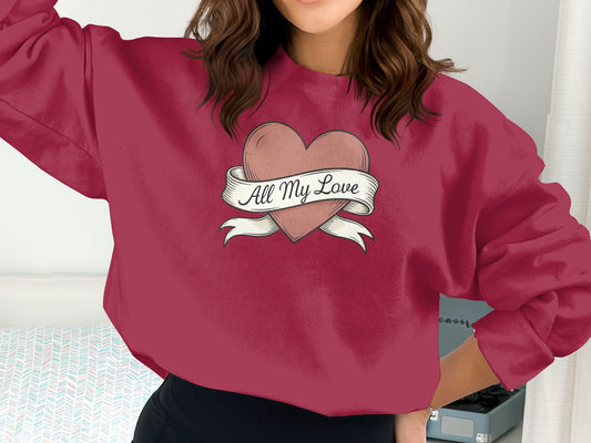 All My Love Heart Design on Pink Sweatshirt Product