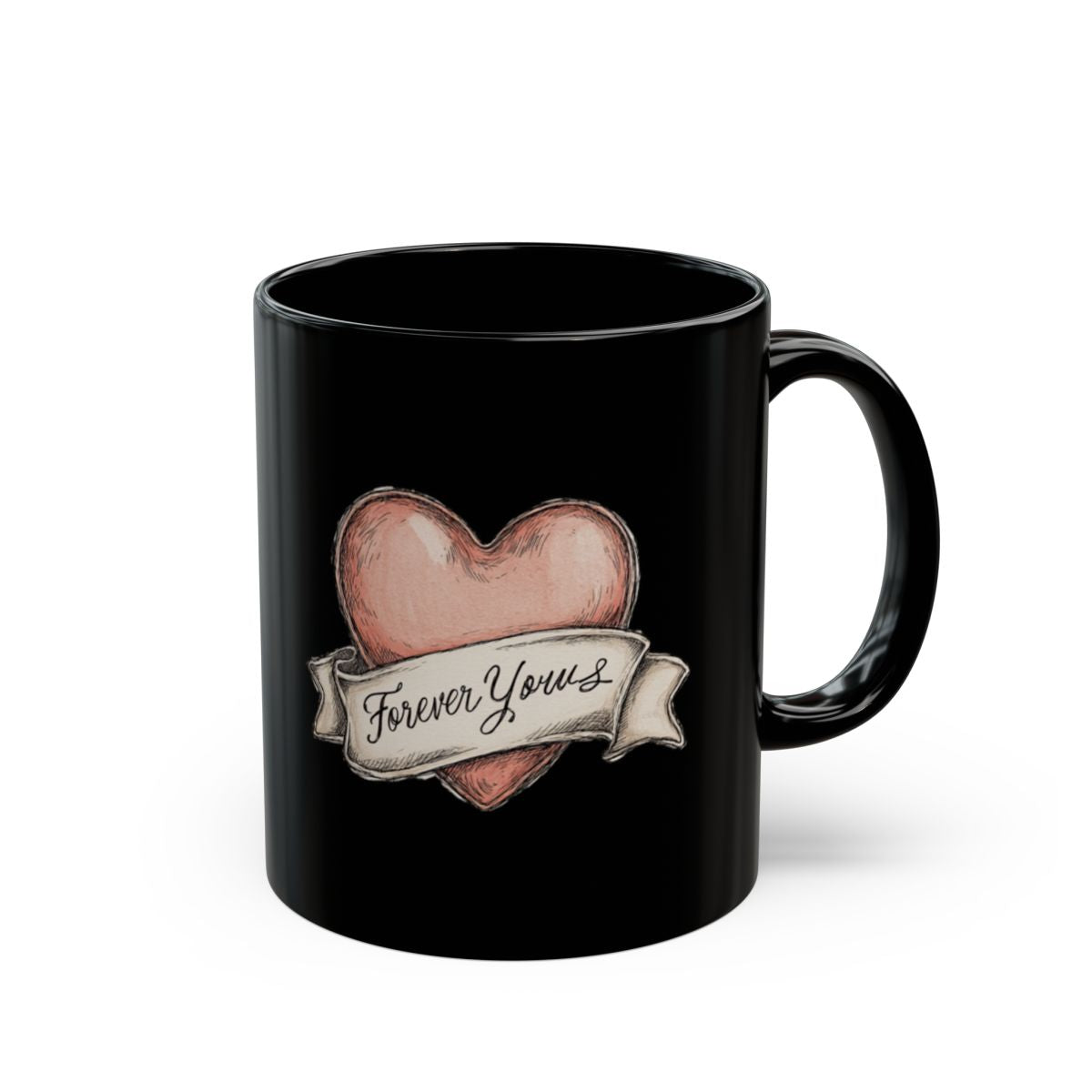 Forever Yours Heart Design Black Coffee Mug