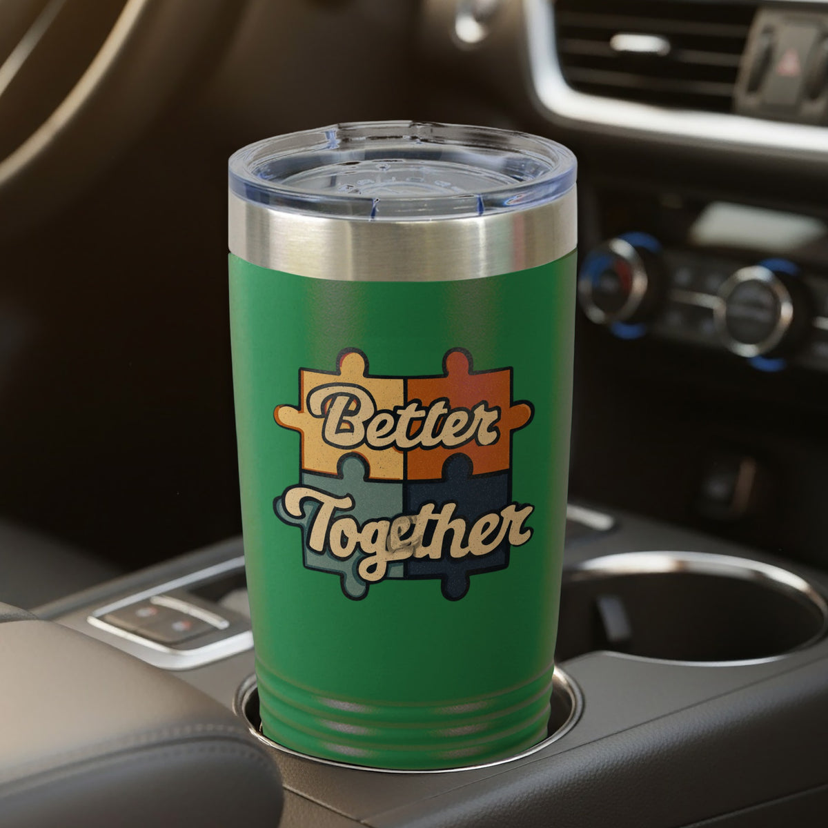 Better Together Puzzle Design Green Tumbler Cup