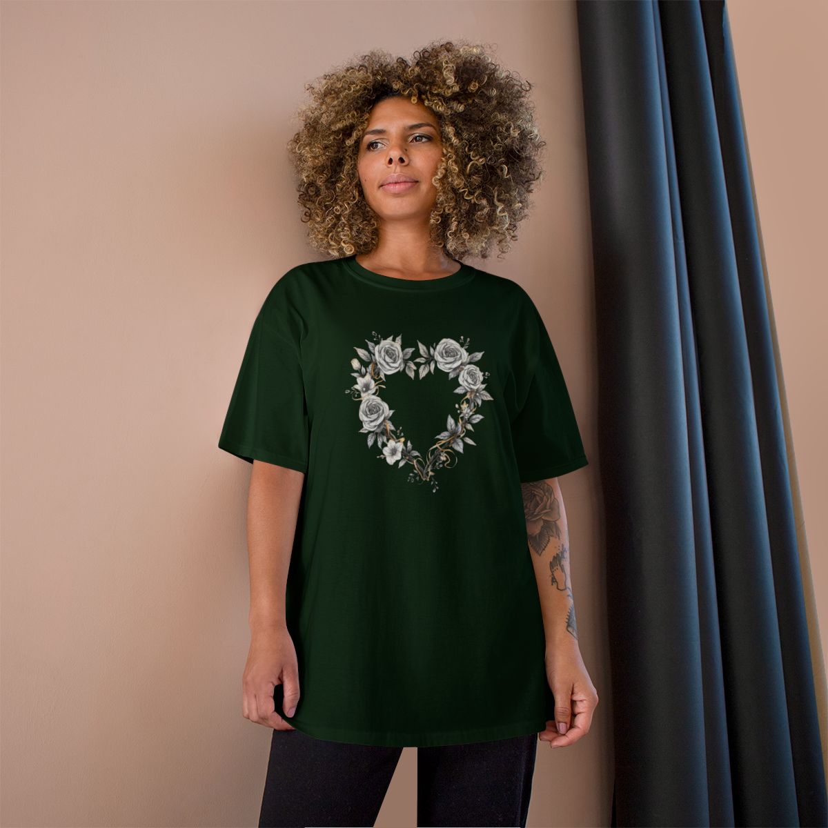 Rose and Heart Wreath design on a Champion Tee