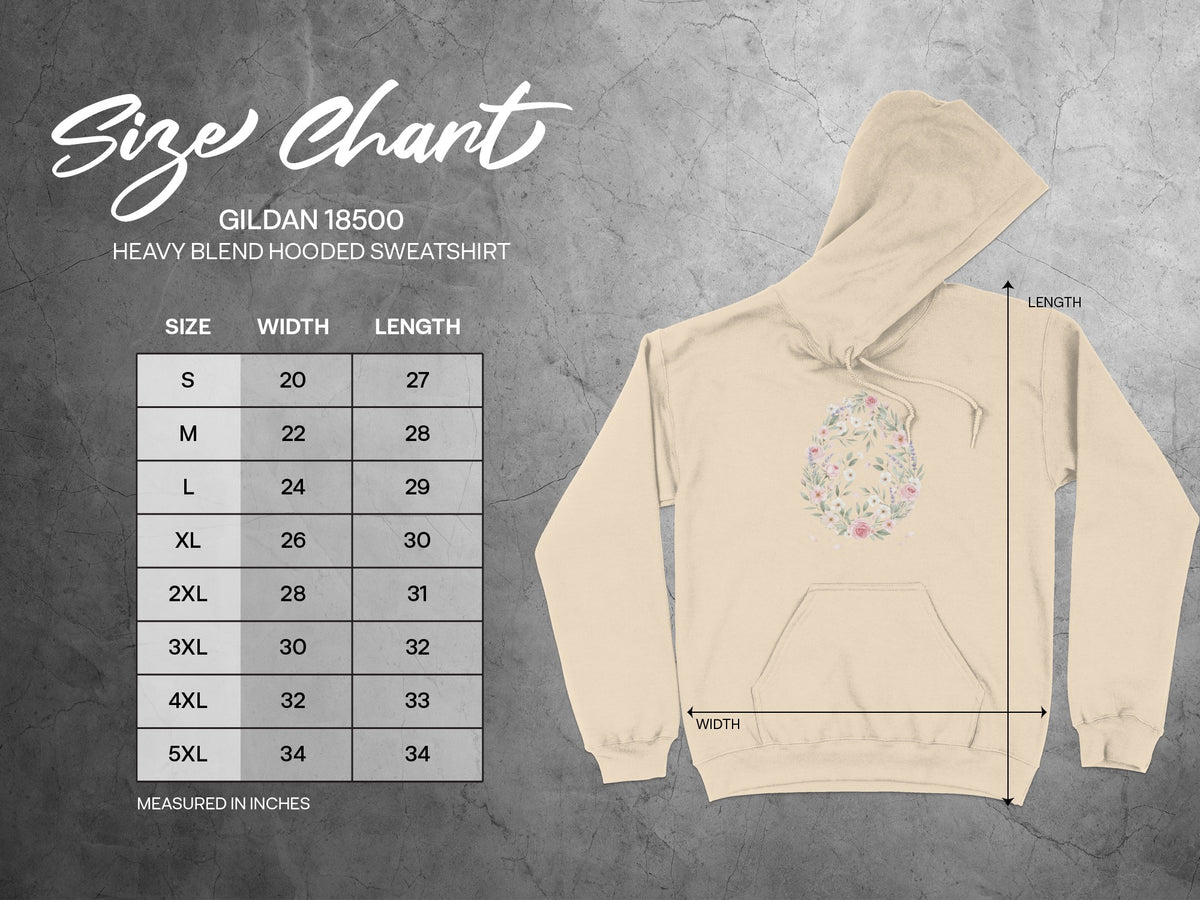 Gildan 18500 Heavy Blend Hooded Sweatshirt Size Chart