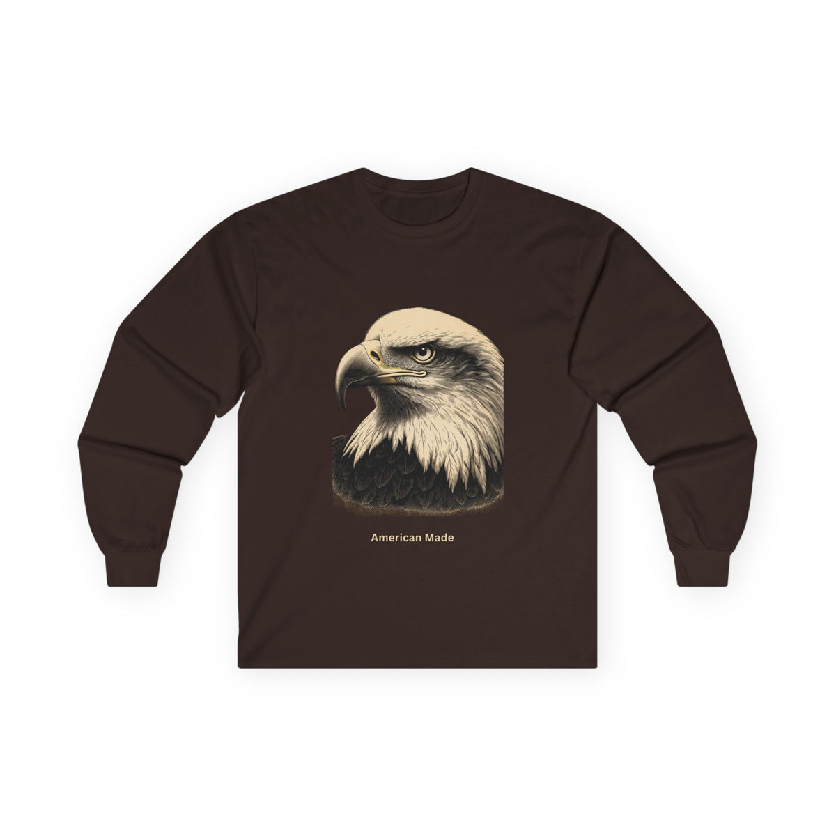 An Engraved Eagle head on a long sleeve T-shirt