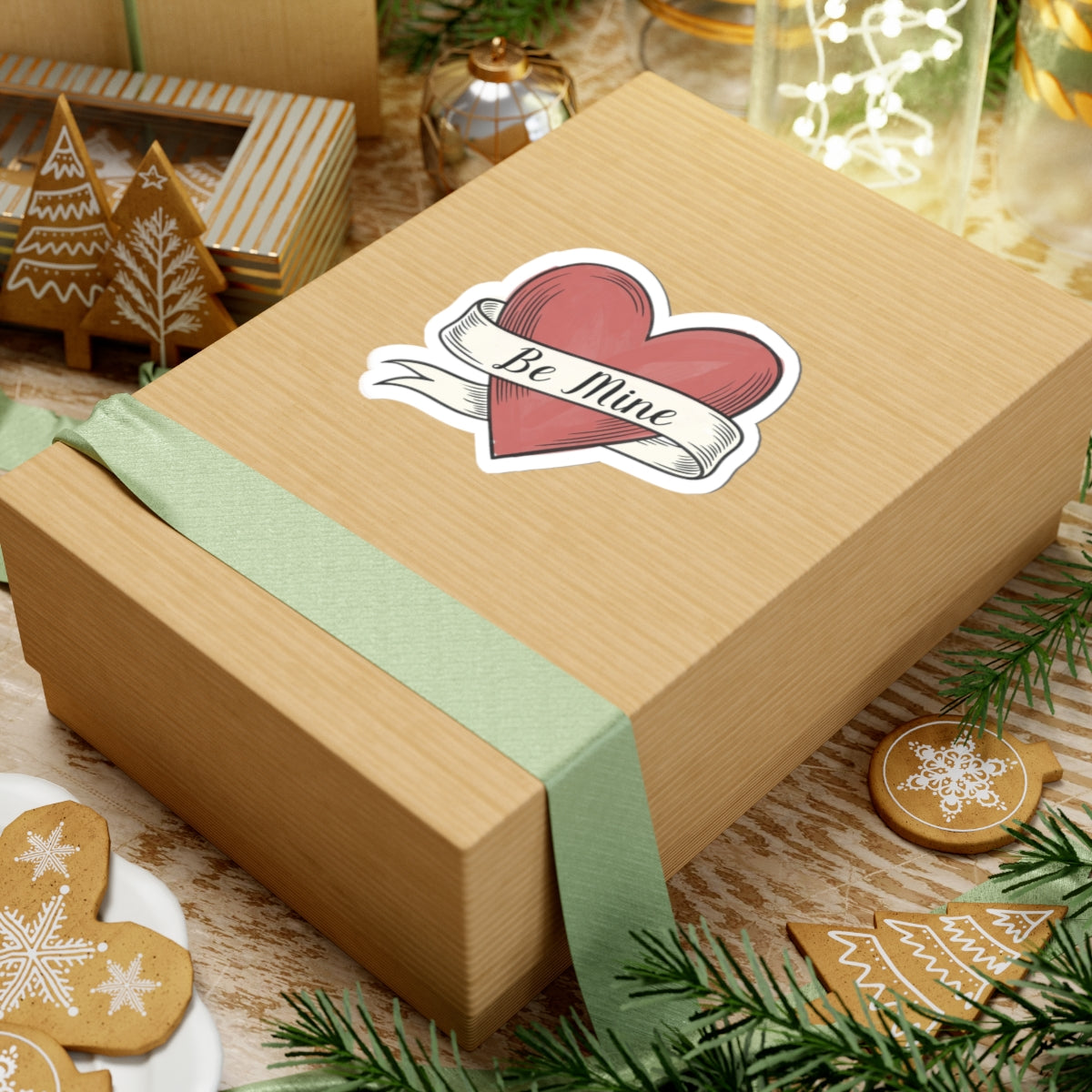Be Mine Heart Sticker Gift Box Holiday Present