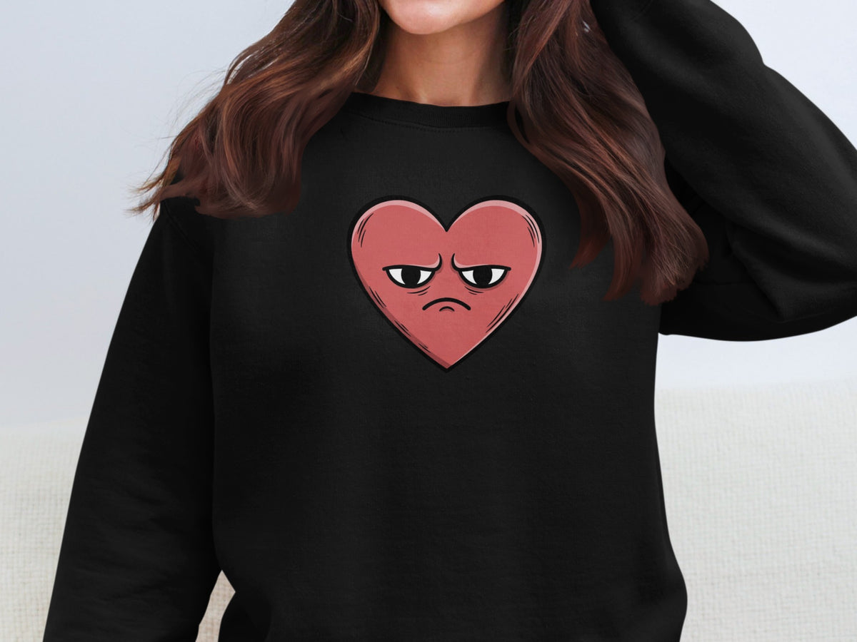 Grumpy Heart Face Design on Black Sweater top