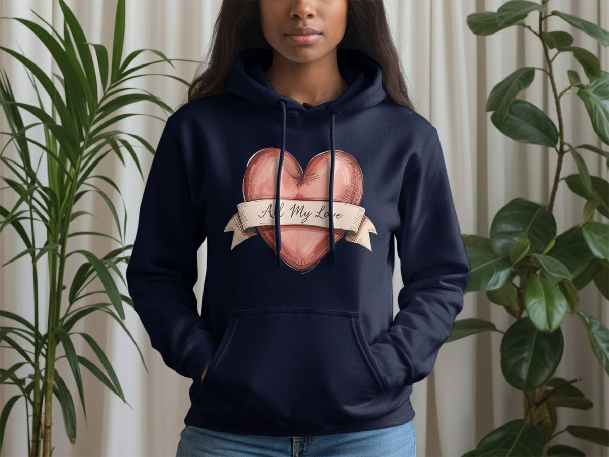 All My Love Heart Print Hooded Sweatshirt