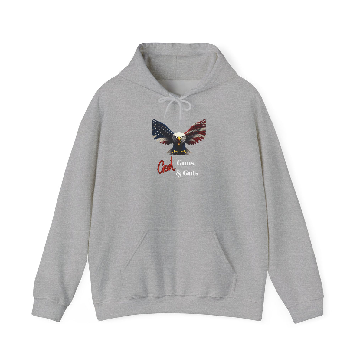 God Guns & Guts Patriotic Eagle on a Pullover Hoodie