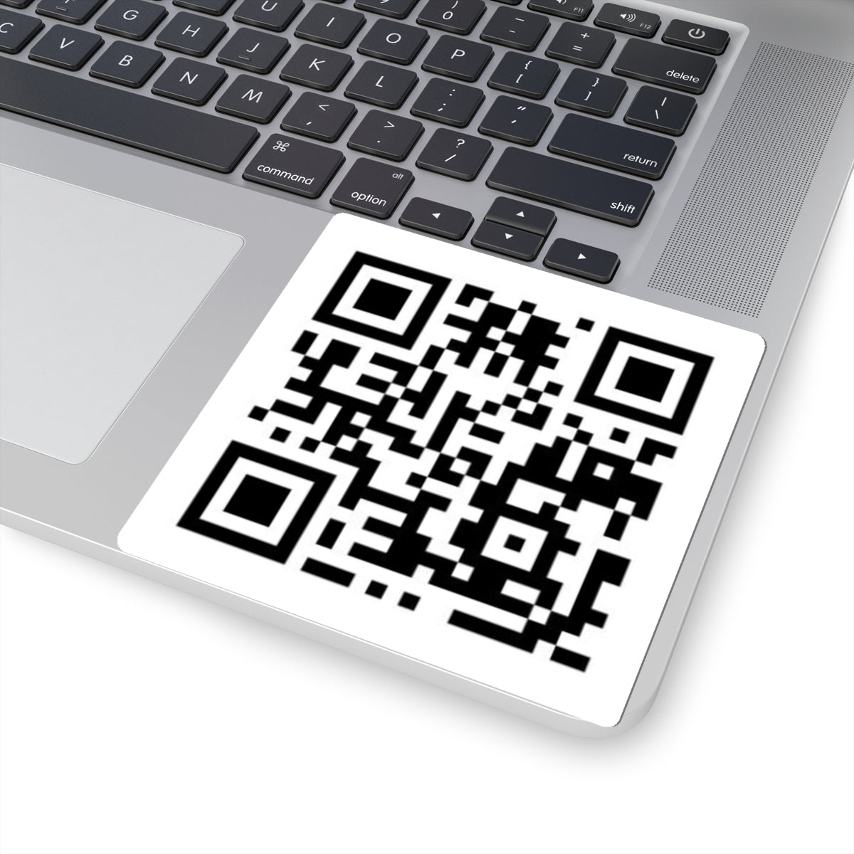 Black and white QR code on a white background