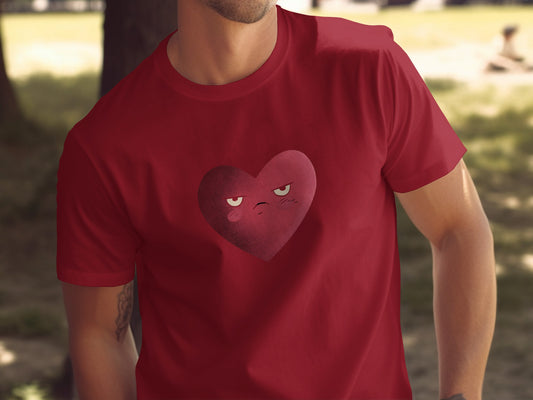Red T-shirt with Angry Heart Graphic Design