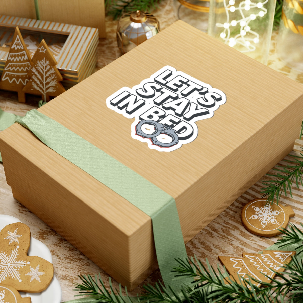 Let's Stay In Bed Gift Box with Green Ribbon