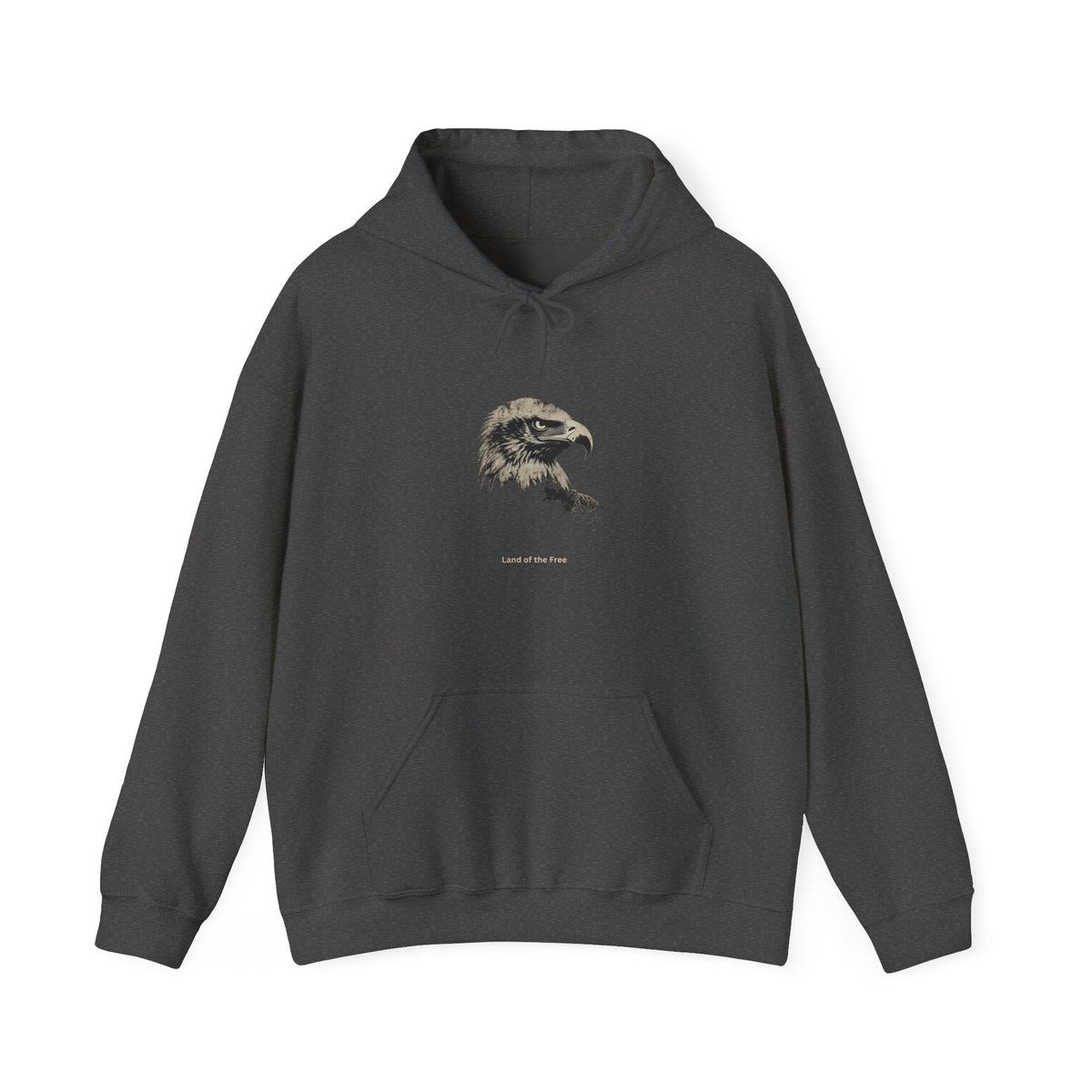 Land of the Free smaller text below an eagle head on a Pullover Hoodie