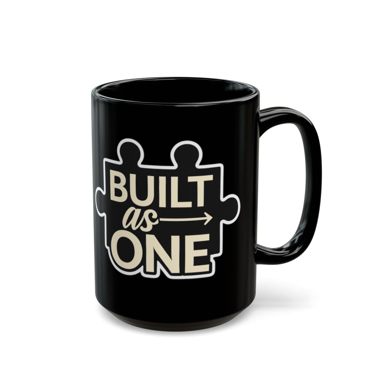 Built As One Puzzle Design Black Mug Product