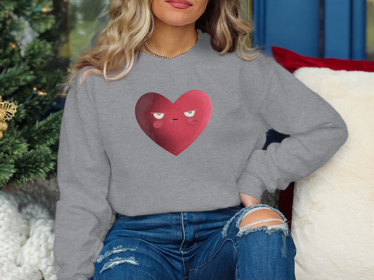 Grey Sweatshirt with Red Heart Face Graphic Product