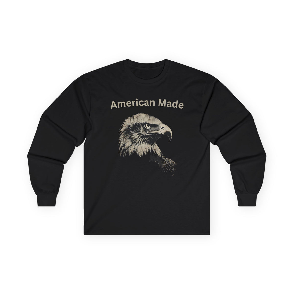 A Heritage Eagle image with 'American Made' phrase on a long sleeve t-shirt