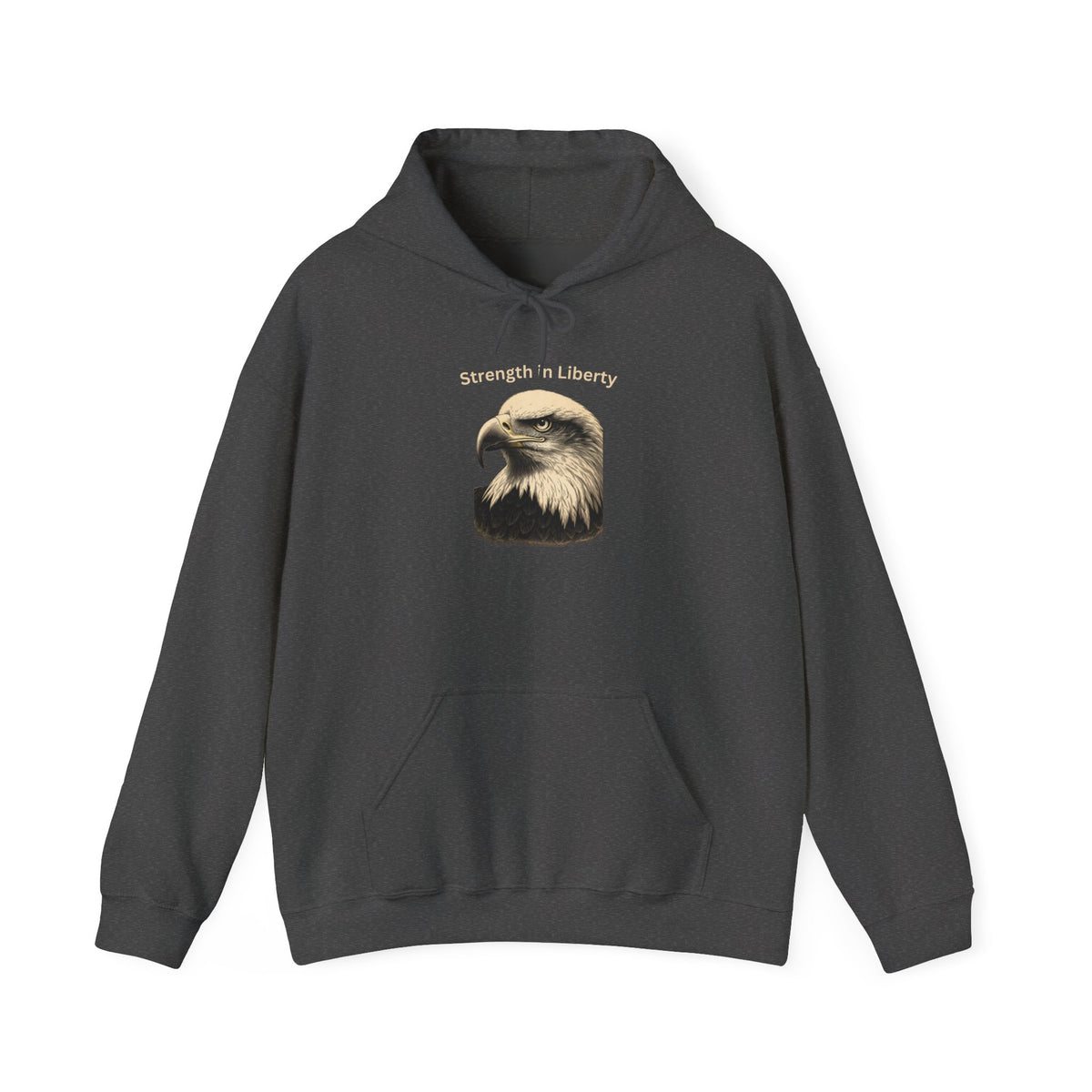 Strength in Liberty text above an eagle head on a Pullover Hoodie