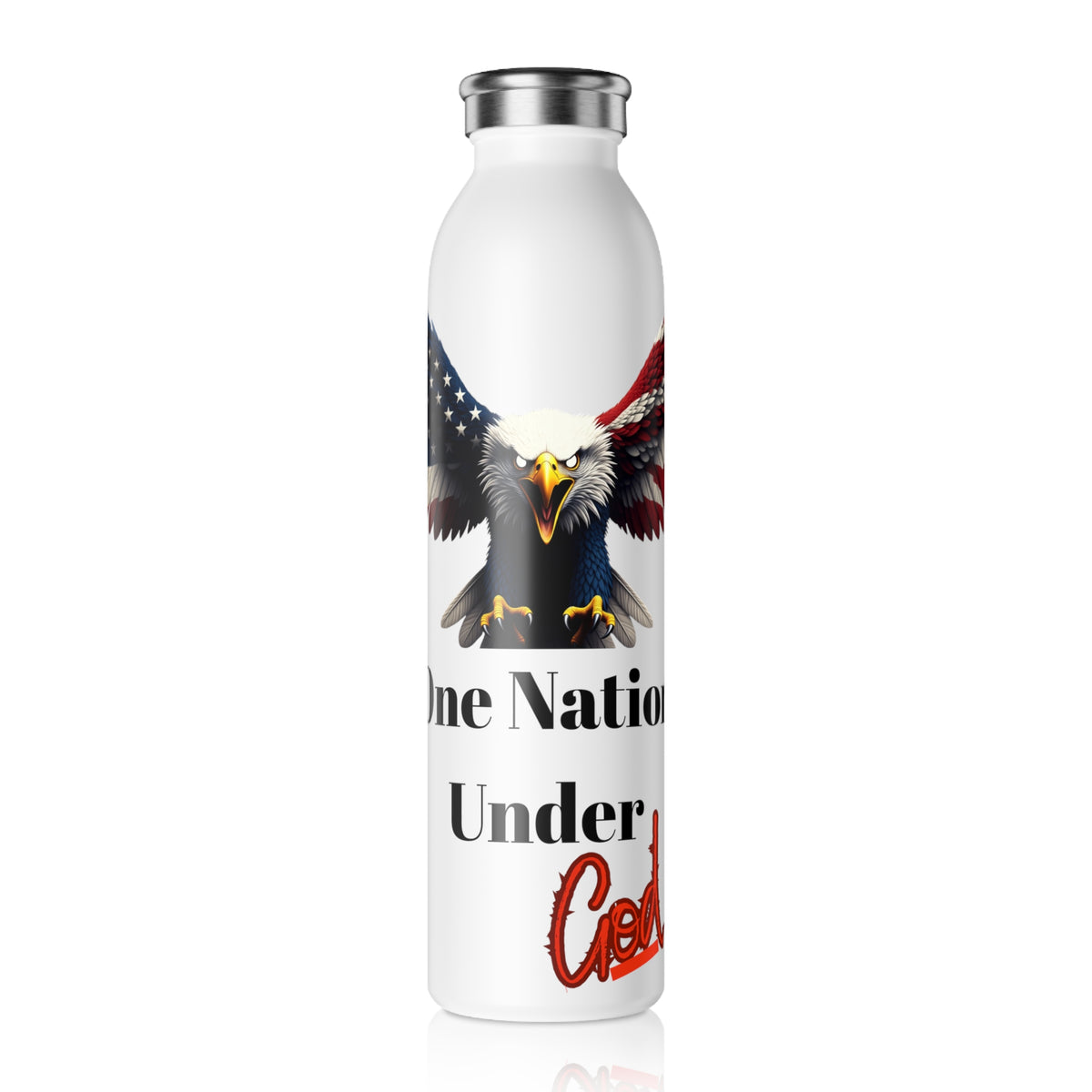 One Nation Under God Patriotic Eagle on a 20oz Stainless Steel Water Bottle