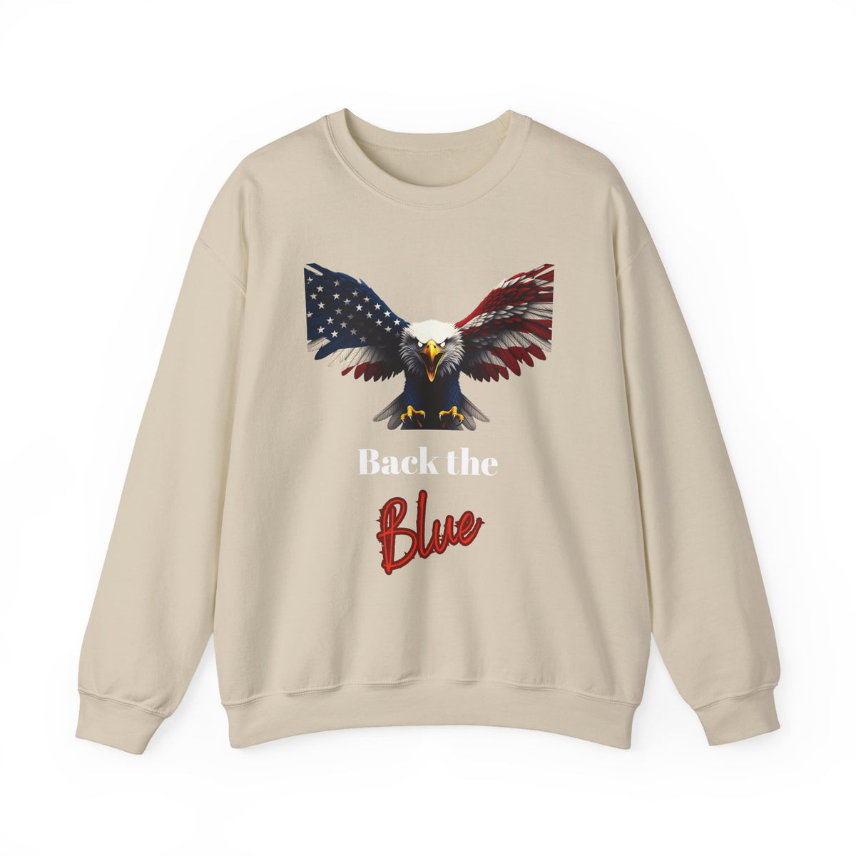 Back The Blue Patriotic Eagle text on a Crewneck Sweatshirt