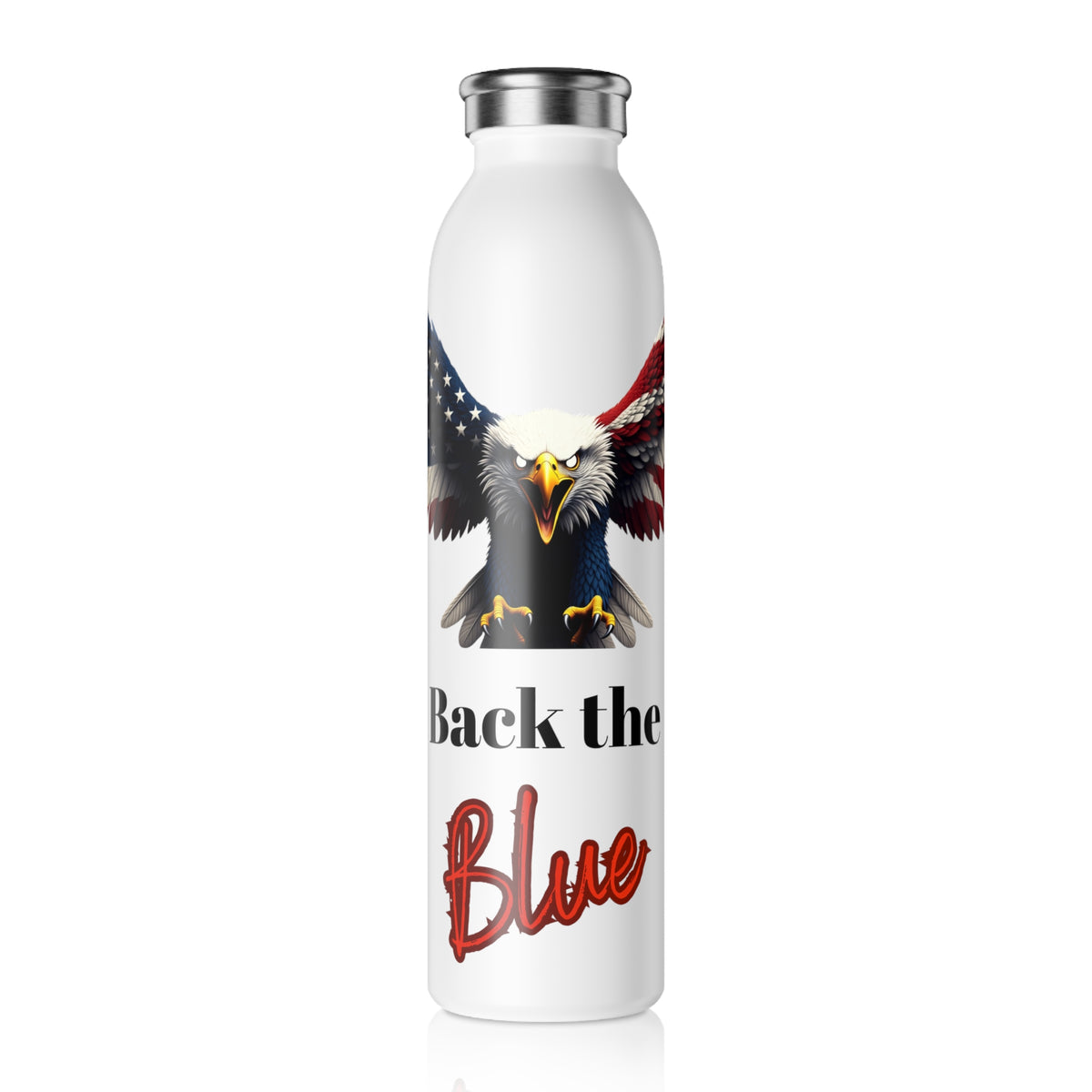 Back The Blue Patriotic Eagle on a 20oz Stainless Steel Water Bottle