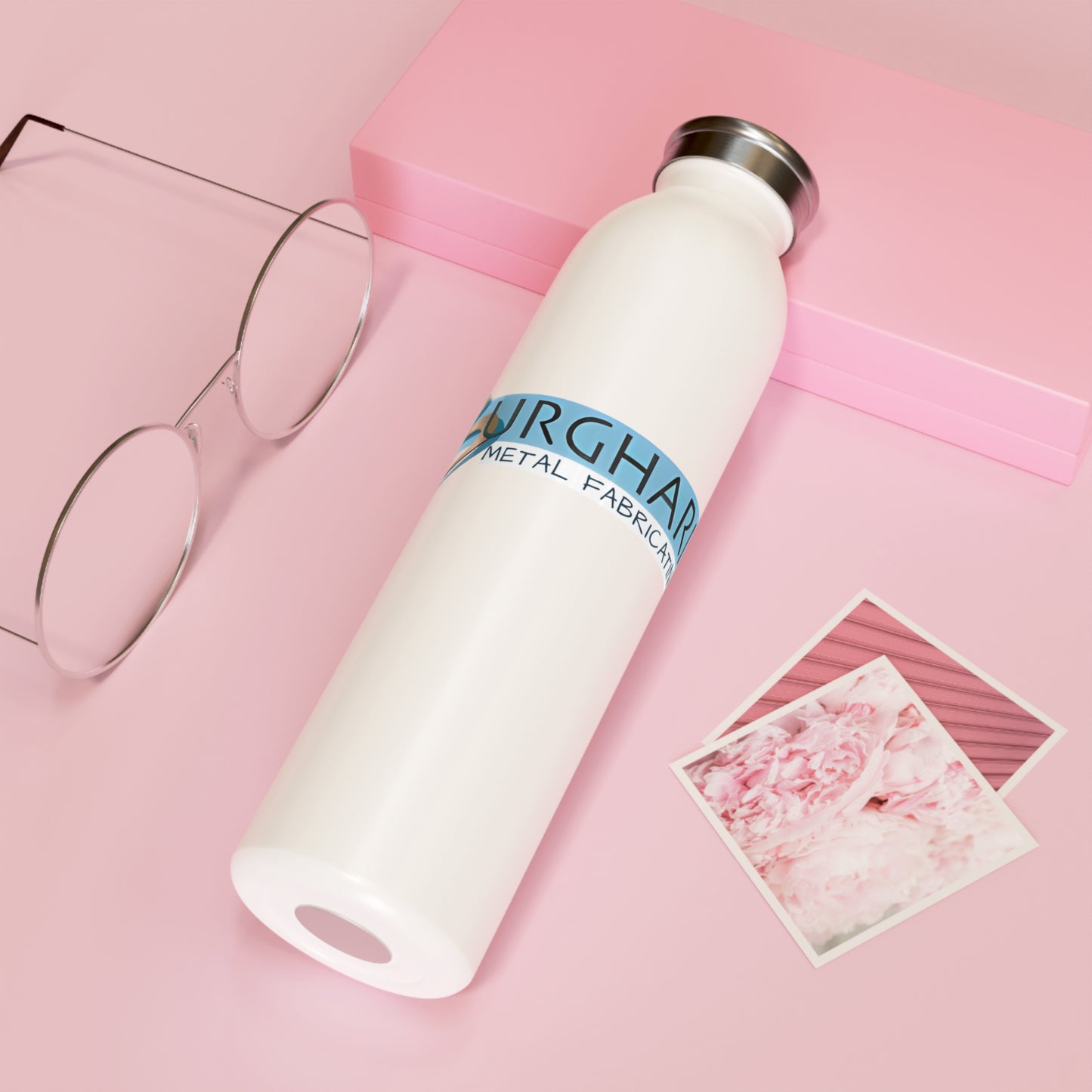 Burghardt Metal Fabricating, Inc., logo on a 20oz Slim Water Bottle