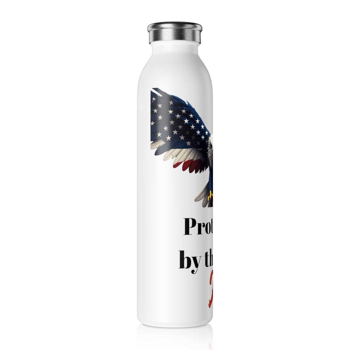 Protected By The 2nd Patriotic Eagle on a 20oz Stainless Steel Water Bottle