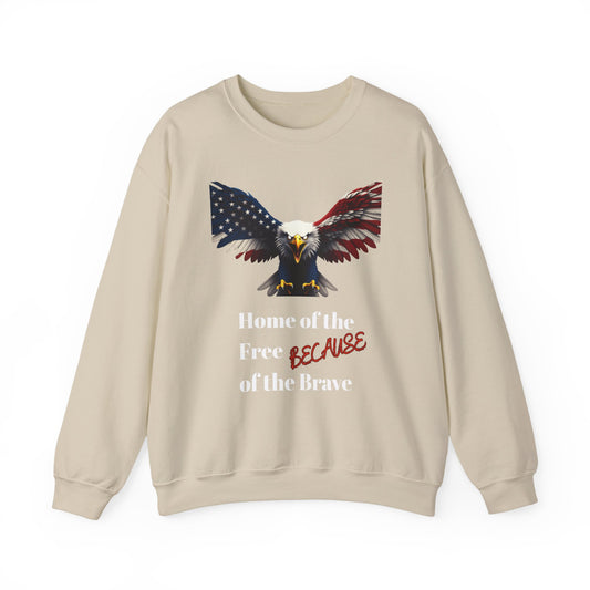 Home Of The Free Because Of The Brave Patriotic Eagle text on a Crewneck Sweatshirt