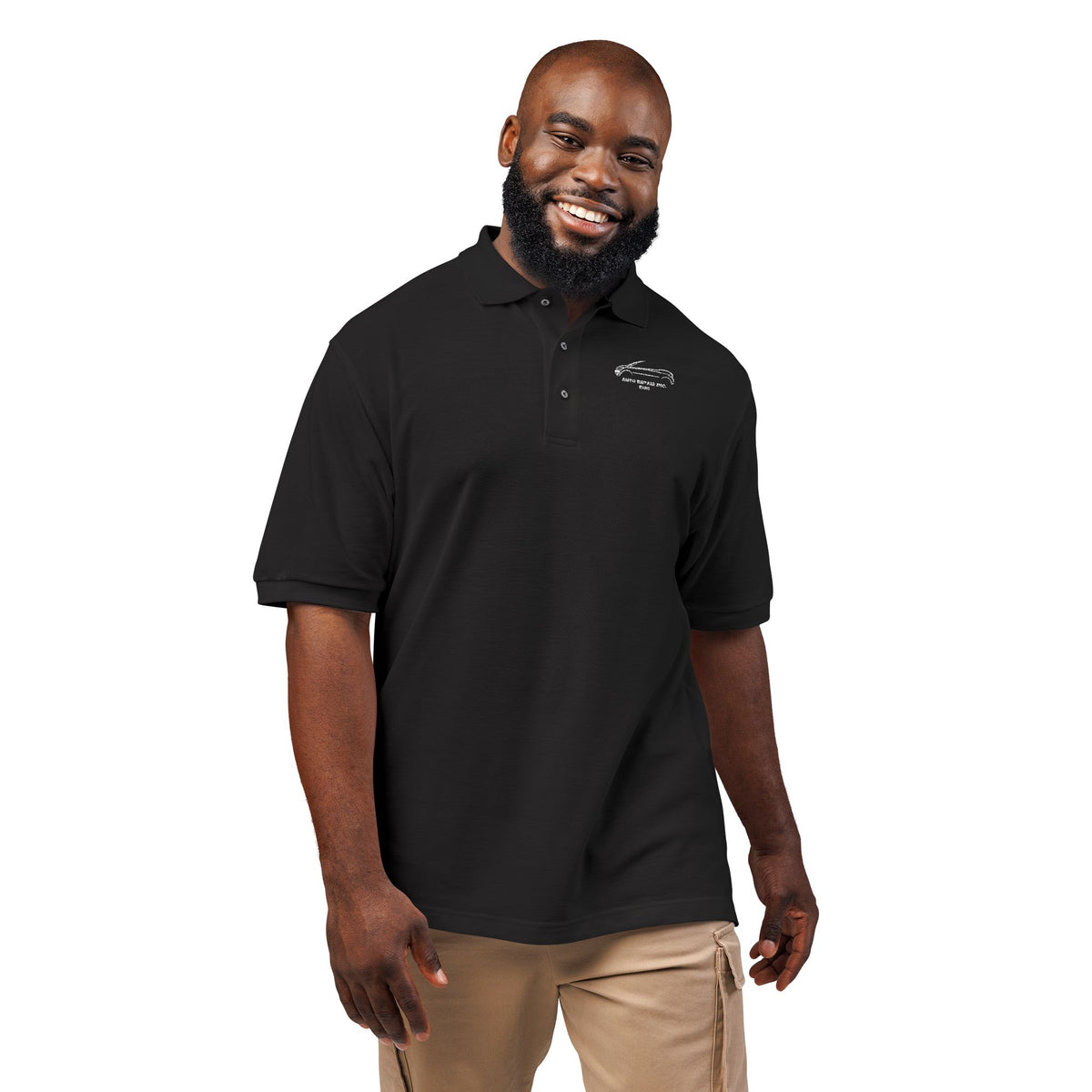 Auto Repair, Inc. logo with 'Evan' Embroidered on an Executive Polo