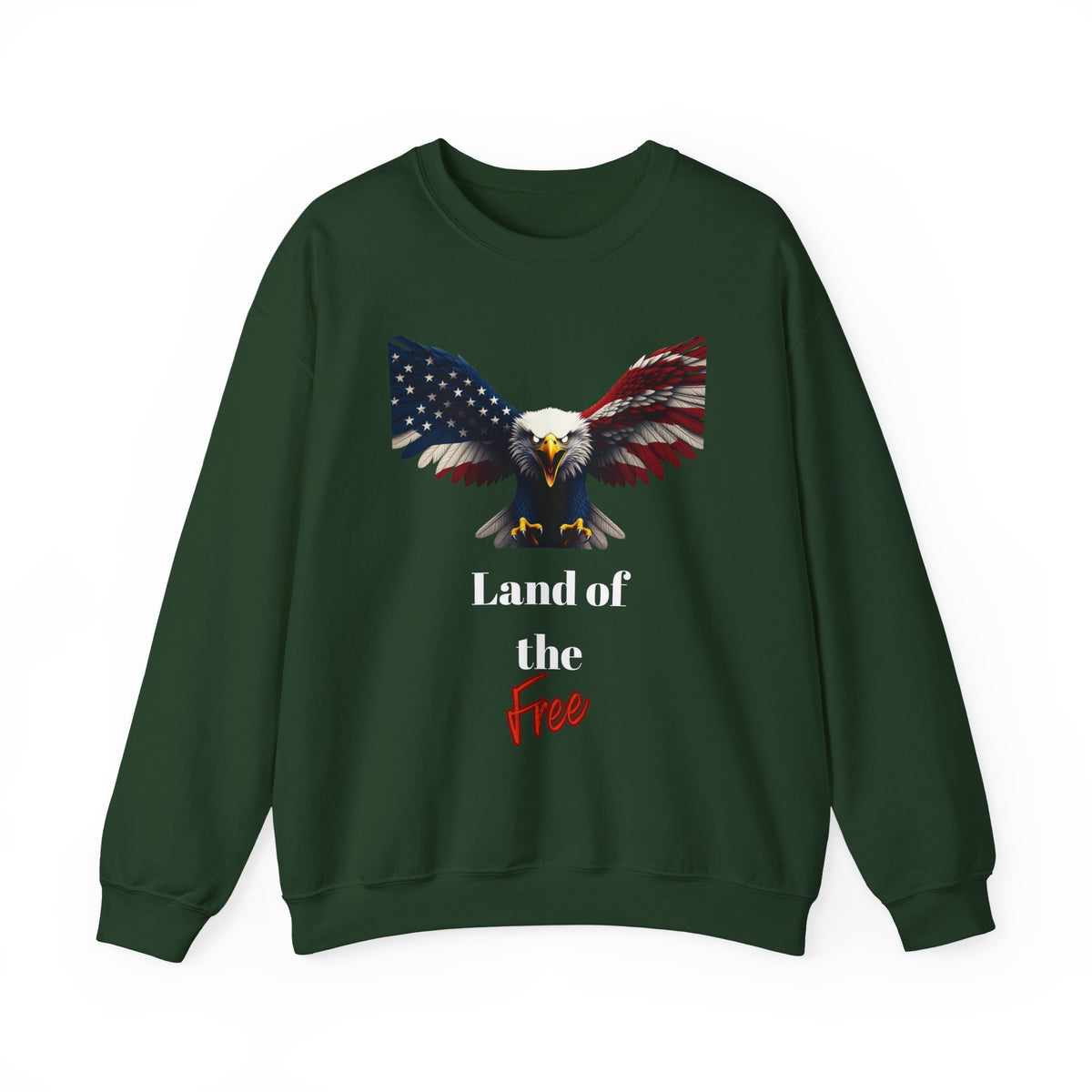 Land Of The Free Patriotic Eagle text on a Crewneck Sweatshirt