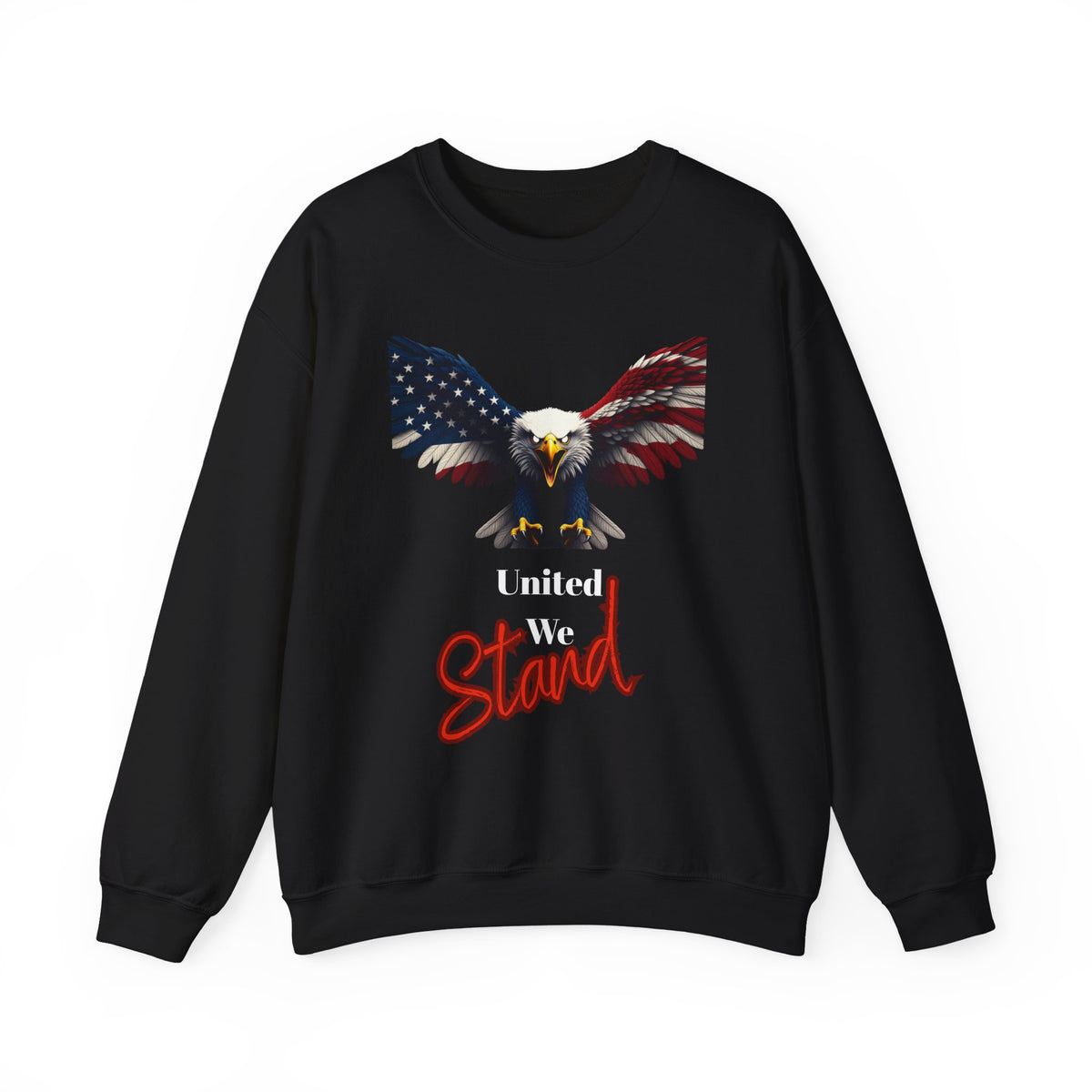 United We Stand Patriotic Eagle text on a Crewneck Sweatshirt