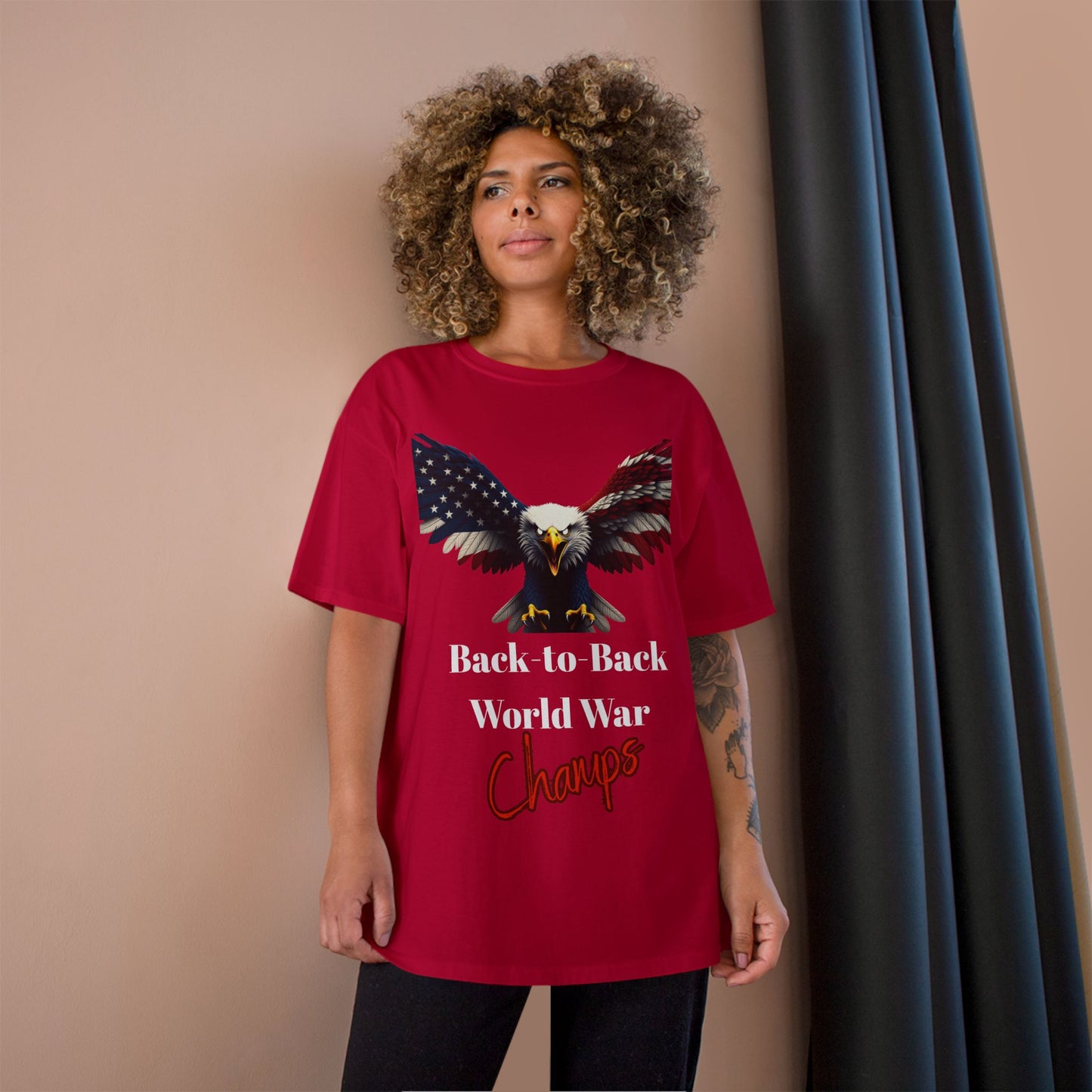 Back-To-Back World War Champs Patriotic Eagle on a Champion T-shirt