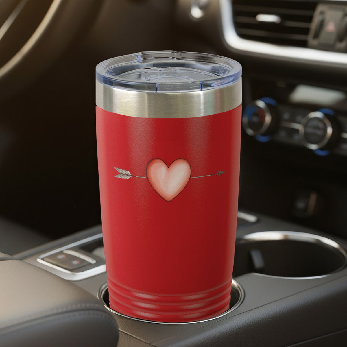 Heart and Arrow Design Red Insulated Tumbler Cup