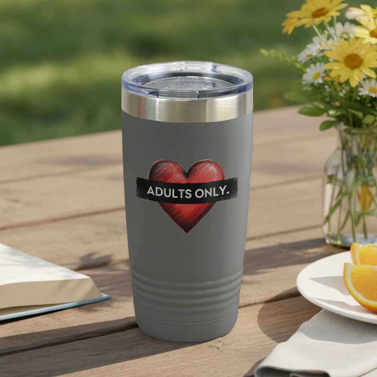 Adults Only Heart Design Travel Tumbler for Mature Drinkers