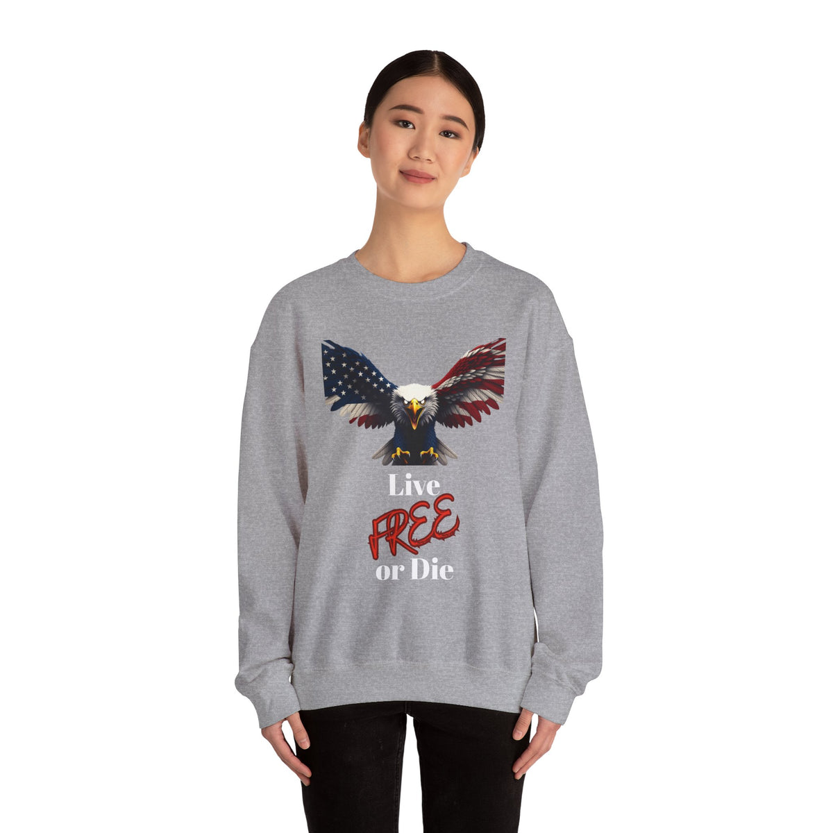 Live Free Or Die Patriotic Eagle text on a Crewneck Sweatshirt