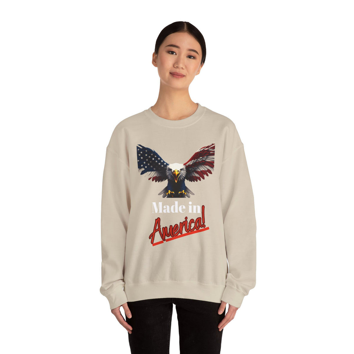 Made In America Patriotic Eagle text on a Crewneck Sweatshirt