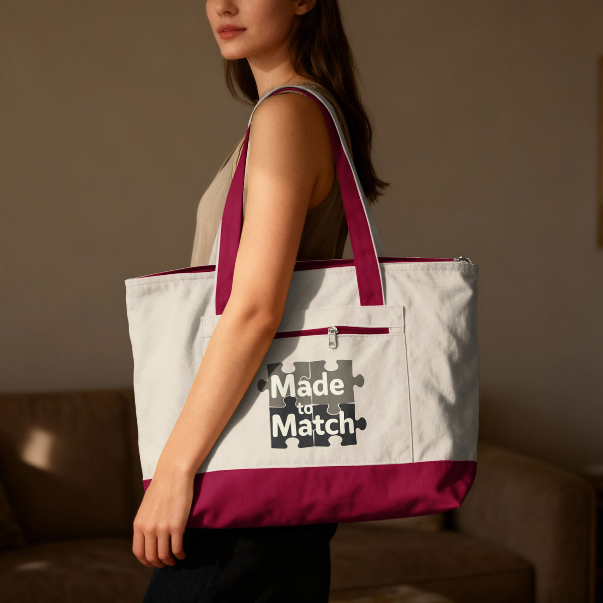 Made to Match Tote Bag with Puzzle Piece Design