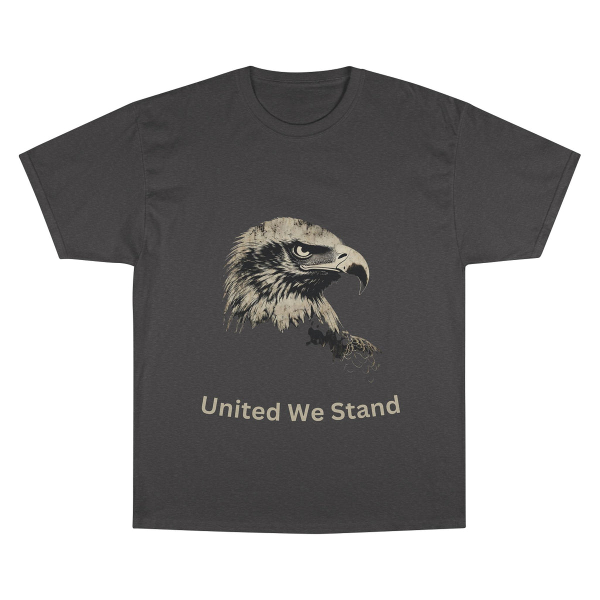 United We Stand text below an eagle head on a Champion Tee