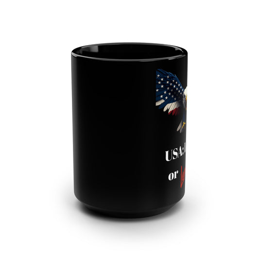 Patriotic Eagle USA Love It Or Leave It on a Black Mug 15oz