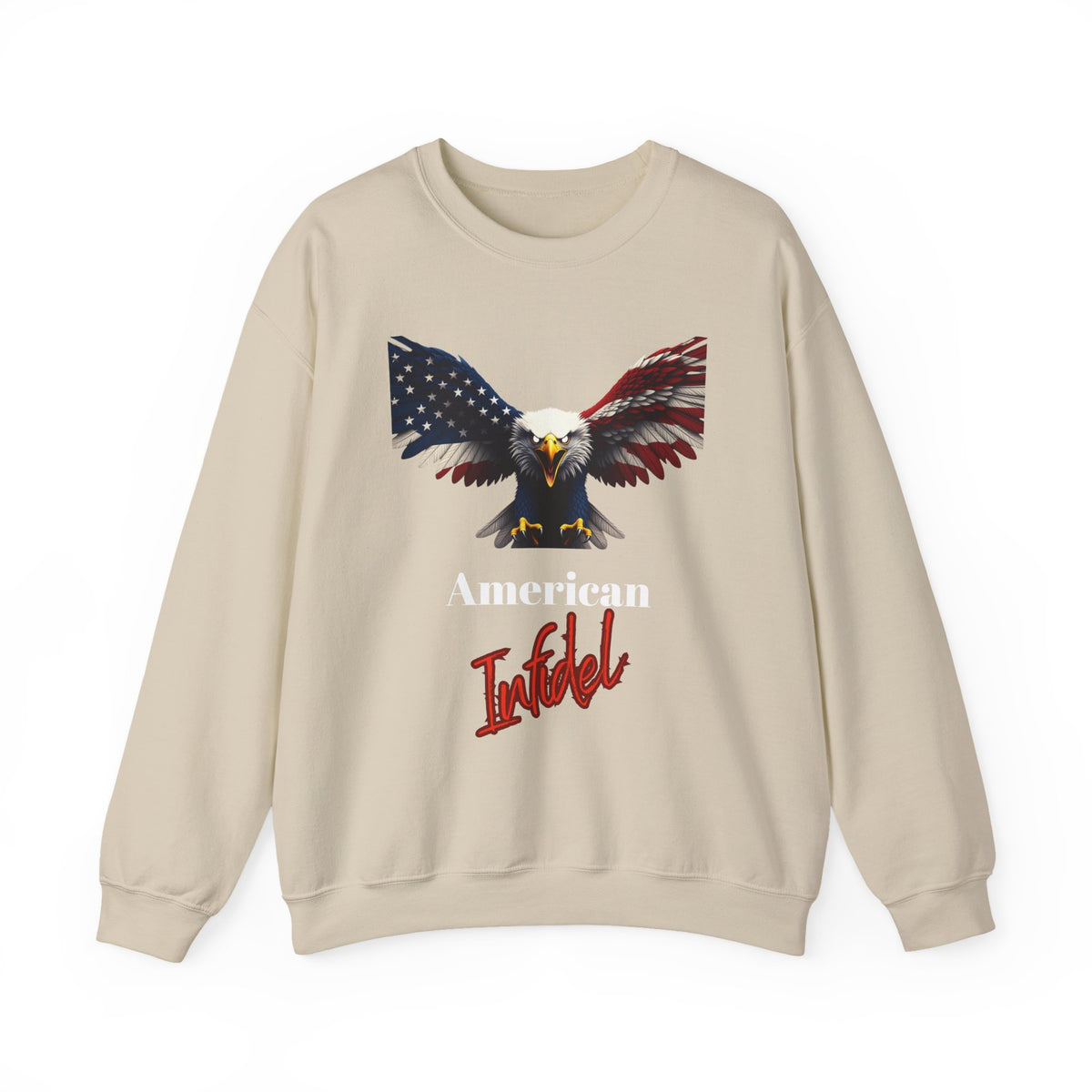 American Infidel Patriotic Eagle text on a Crewneck Sweatshirt