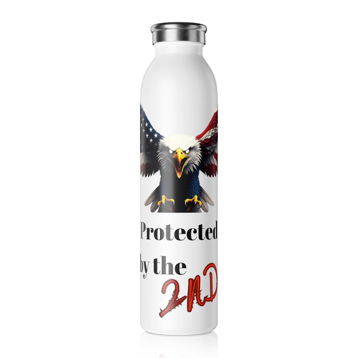 Protected By The 2nd Patriotic Eagle on a 20oz Stainless Steel Water Bottle