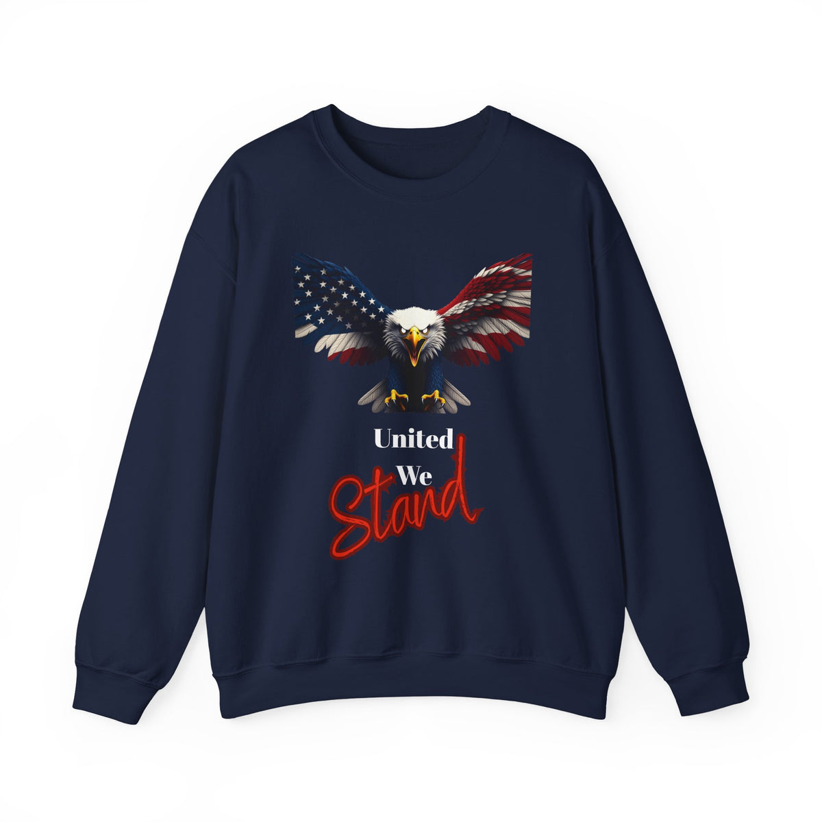 United We Stand Patriotic Eagle text on a Crewneck Sweatshirt