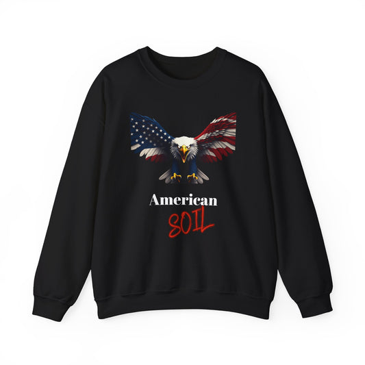 American Soil Patriotic Eagle text on a Crewneck Sweatshirt