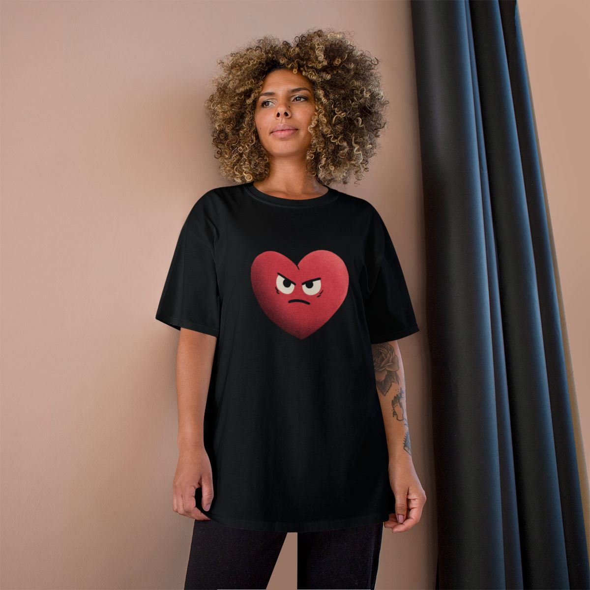 Unisex Black T-shirt With Angry Heart Character Print