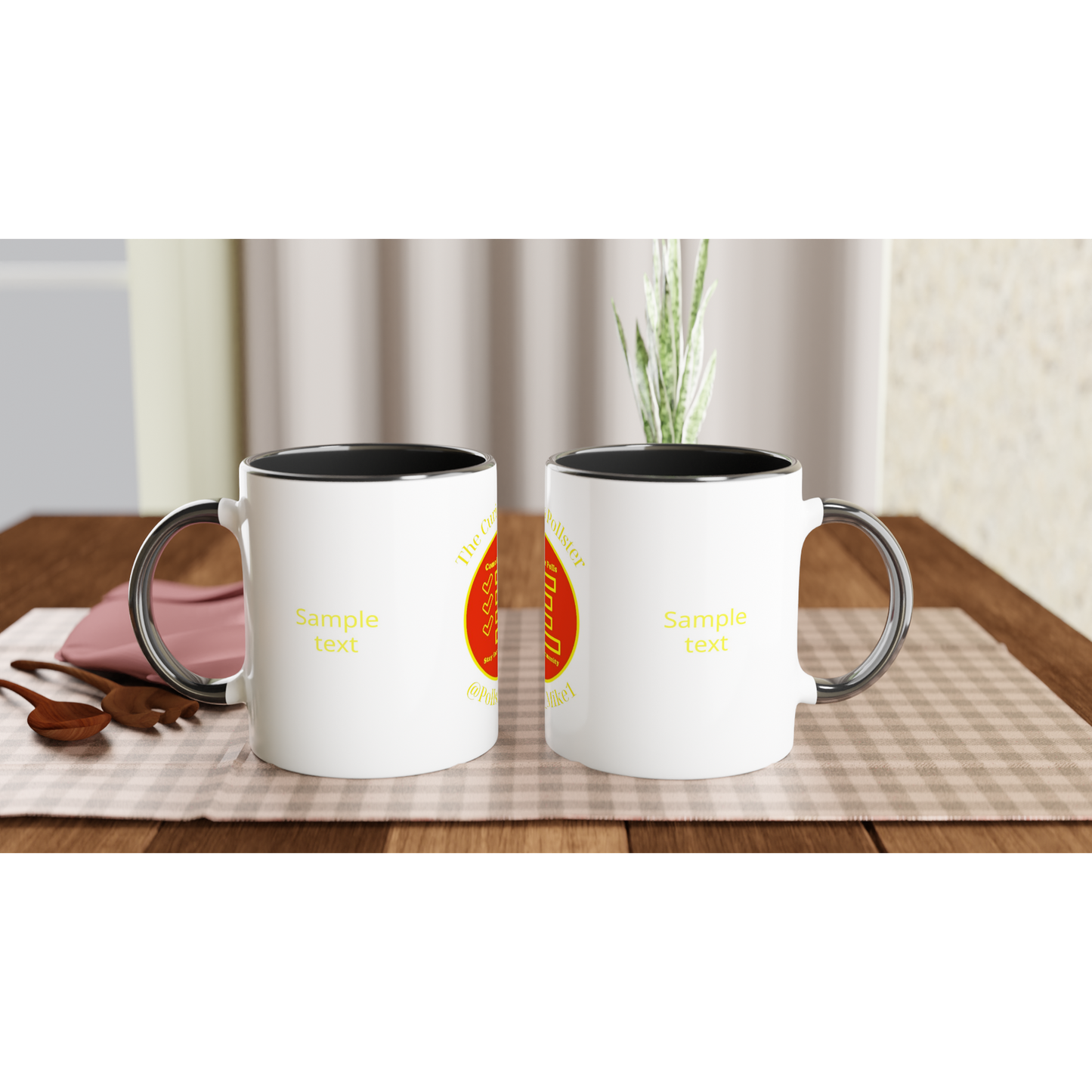 Curious Pollster logo on an 11oz ceramic mug