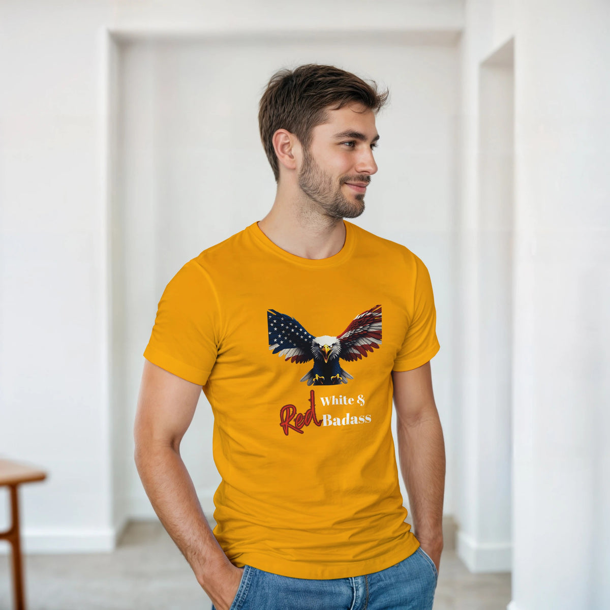 Red, White & Badass Patriotic Eagle on a Heavyweight T-shirt