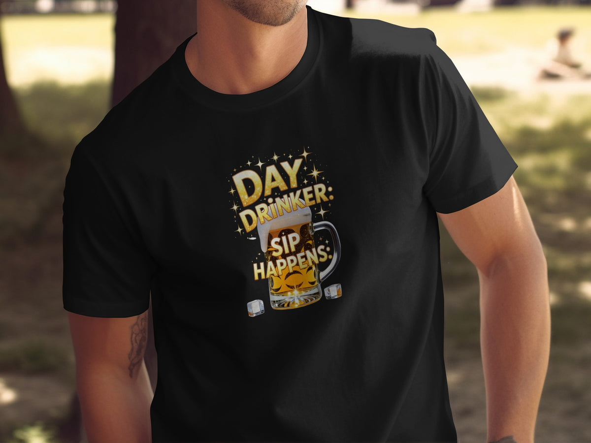 Day Drinker Sip Happens Beer Graphic Statement Shirt